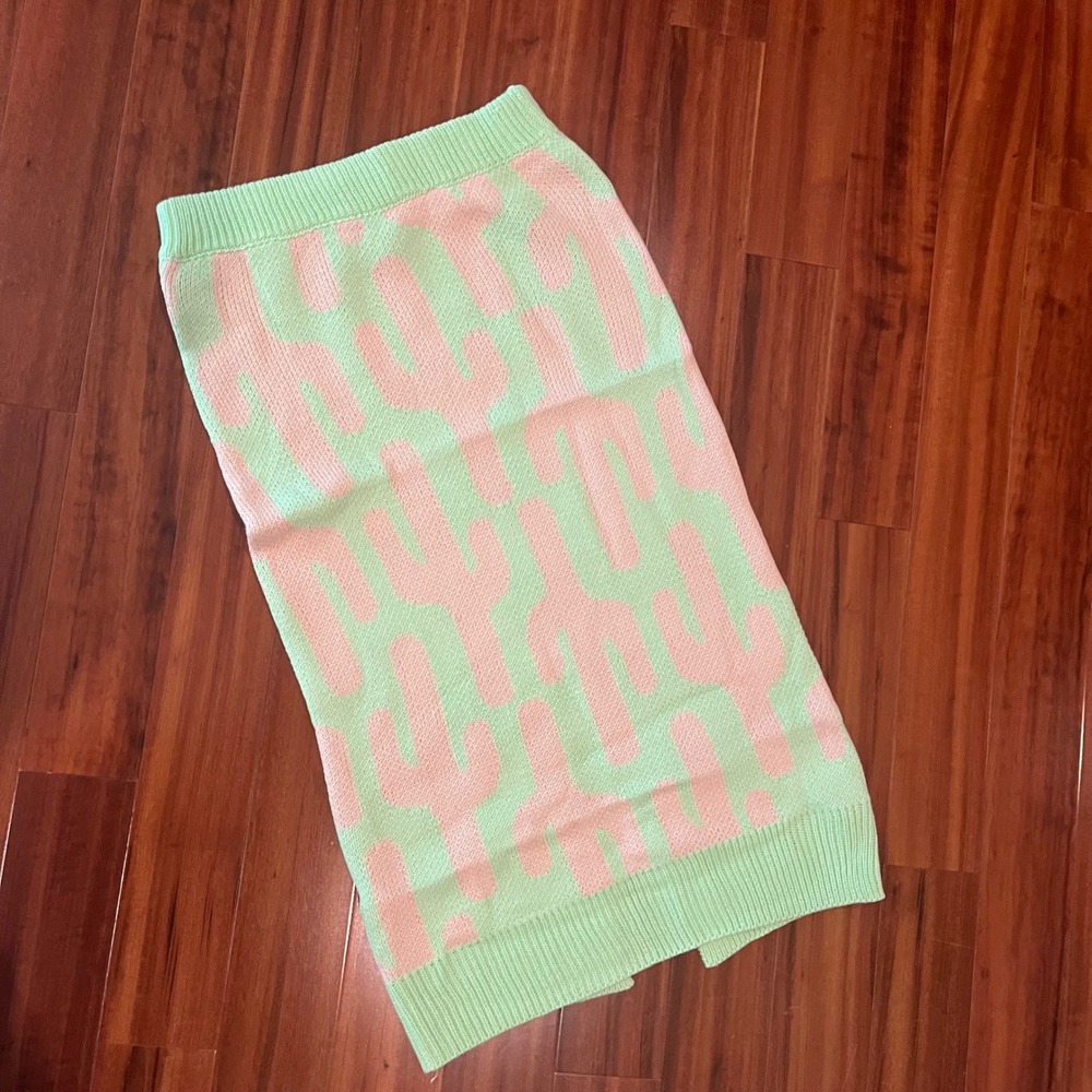 Graphic Midi Skirt Knit Cactus Print Miss Sparkling Green‎ Pink Peach New Small